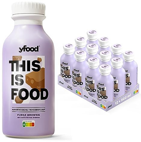 yfood Trinkmahlzeit Fudge Brownie - 12 x 500 ml für unterwegs & stressige Tage - vollwertig & ready-to-drink mit 35 g Protein, 26 Vitaminen und Mineralstoffen - inkl. 3,00 € Pfand