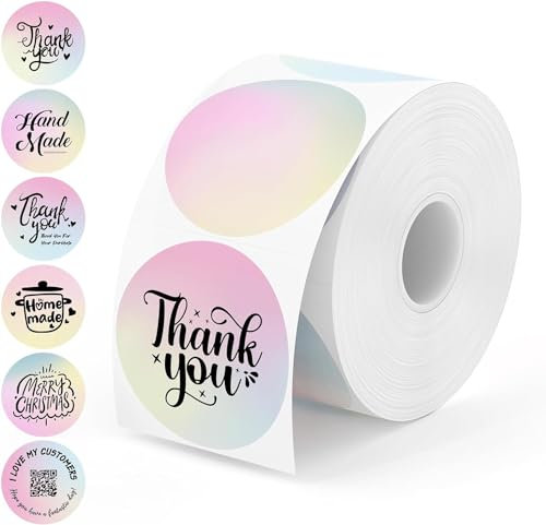MUNBYN 50x50MM Rainbow Gradient Round Thermal Sticker Labels, 6 Gradient Patterns, Direct Round Thermal Labels for DIY Logo Design, Small Business Thank You Stickers, 750 Sheet/1 Roll
