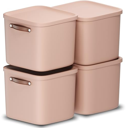 Rotho Maloja 4er-Set Aufbewahrungsbox mit Deckel 40l, Kunststoff, rosa, 40 (39.5 x 38.0 x 34.0 cm)