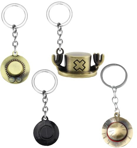 Porte Clef One Piece, 4PCS Porte Clé One Piece, Keychain One Piece, Porte Clé Manga, avec Chapeau de Paille Chopper, Accessoire One Piece, Personnalisé Porte Clef, Cadeau D'anniversaire pour Fans