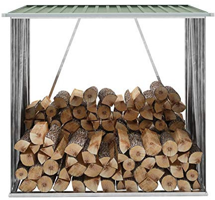 LAPOOH Brennholzlager, Kaminholzregal Aussen, Holzstapelhilfe, Carport, Sichtschutz Garten, Kaminholzregale, Verzinkter Stahl 163 x 83 x 154 cm Grün