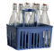 Juego de 6 botellas de cristal de 1 litro para agua de vino, limóncelo, licor con portavasos de plástico, botellas de agua de cristal, 1 L con cesta de plástico azul cobalto