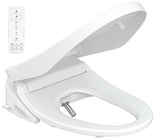 HOROW Bidet Dusch WC Aufsatz, Elektrischer Bidet Sitz mit Fernbedienung, Selbstreinigende Düse aus Volledelstahl, Nachtlicht, Desodorierung, Trockner, Durchlauferhitzer, Energiesparender B0405