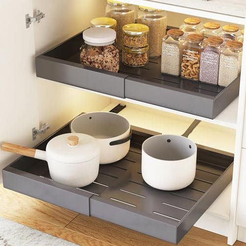 COVAODQ Teleskopschublade,Ausziehbare Schublade Küche,Erweiterbar Ausziehbare Schubladen,Die Breite kann von 31.5 cm auf 48 cm erweitert Werden,1 Stück Grau