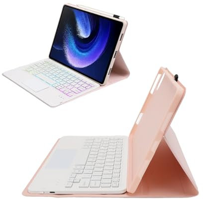 Keyboard Case for Xiaomi Pad 6, Tablet Touchpad Keyboard Cover with Magnetic RemovableWireless Keyboard, 7 Color Backlit, Support for Android, for IOS (Pink)