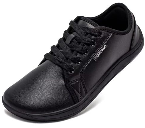 HOBIBEAR Barfuss Schuhe Damen Herren Breite Leder Minimalistische Outdoor Trail Running Walking Schuhe Schwarz Größe 44