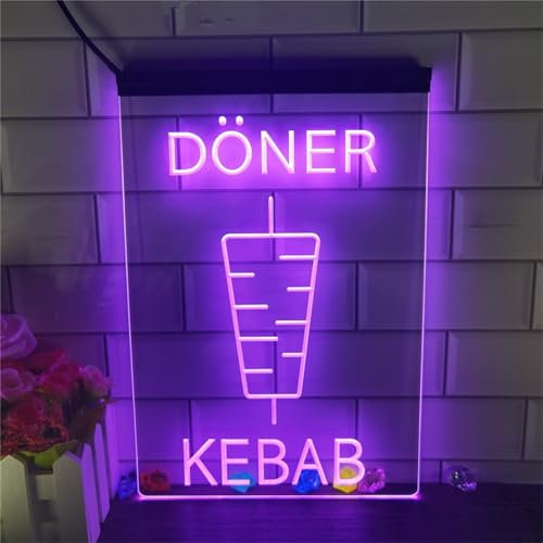 REWIS Doner Kebab LED néon Signe décor, personnalisé alimenté par USB néons avec variateur, pour Kebab Fast Food Grill Restaurant tenture Murale enseigne dimmable,Violet,40x30cm