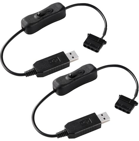 KUOQIY 2 PCS 34cm Full Speed 12V Voltage Step-Up USB to 4 Pin Molex PC Fan Sleeved Power Adapter Cable with ON/OFF Switch, USB to 4Pin Molex PC Fan Cable with Switch