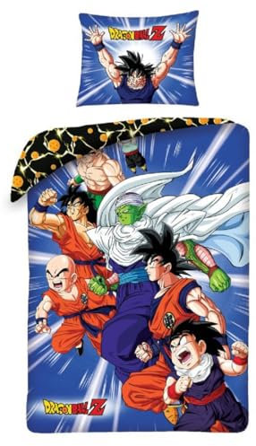 Halantex Bettwäsche-Set Dragonball Z Protagonisten Goku, klein, wendbar, 140 x 200 cm und Kissenbezug 70 x 90 cm, mehrfarbig, 100 % Baumwolle, DB-1103BL
