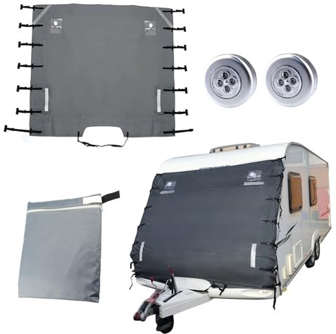 QENETY Cubierta delantera universal para caravana, 210 x 175 cm, impermeable, anti-UV, con luces LED y tiras reflectantes