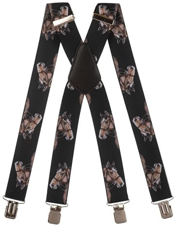 Olata Hosenträger extra starken mit 4 Clips X-Form, Gedruckt Design - 4cm. Pferd A