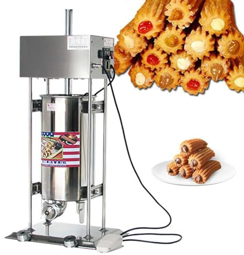 Machine à churro espagnole verticale commerciale de 15 L, machine à churro électrique robuste, machine à churros en acier inoxydable avec 5 buses, pour restaurants et boulangeries, usage professionnel