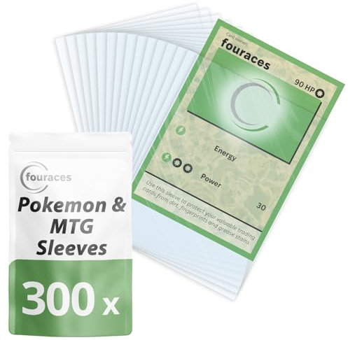 fouraces Trading Card Sleeves, 300 pcs 90 x 66 mm, Clear Sleeve, Compatible for pok. Cards, Magic The Gathering, Football, Baseball, Dragon Shield, Plastic Protector, Penny Sleeves