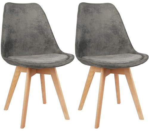 ANVOFONG Esszimmerstühle 2er Set,Beine aus Buche Massiv-Holz,Skandinavisches Retro-Design,bequemer Schalenstuhl - Eleganter Küchenstuhl,Stuhl Esszimmer für Esstisch,Gray