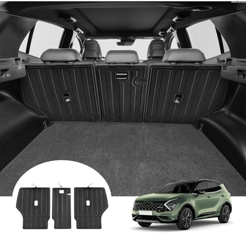 [3 Stück] GAFAT Kompatibel mit Kia Sportage NQ5 2022-2024 2025 Kofferraummatte Rücksitze Schutz Polster Matten, Leicht zu Falten, TPE Allwetter Kofferraumwanne Original 3D-Scannen