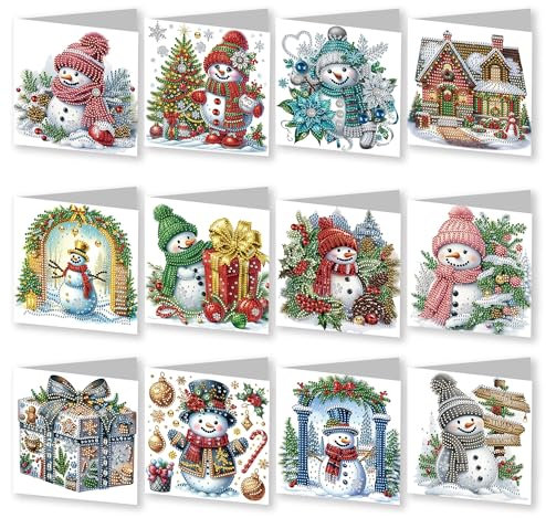 CXINLky 5D DIY Diamond Art Painting Karten, 2024 Weihnachten Diamond Art Painting Karten, 6 Stuck Weihnachtskarte, Weihnachten für Familie-03-Weihnachtsschneemann