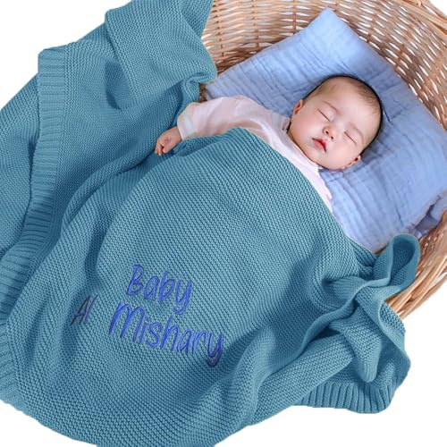 REQTYUI Coperte personalizzate per neonati: le coperte lavorate a maglia con nome ricamato personalizzato sono il regalo per neonati, neonati e bambine