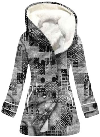 Doudoune Longue Femme Trench Coat Manteau à Carreaux Veste de Ski Manteau Ronde Cabans En Laine Veste Zippée Gris 2XL