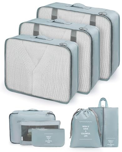 Carttiya Koffer Organizer Set 8 Teilige, Reise Organizer für Koffer Ultraleichtes, Atmungsaktives und Waschbares Packwürfel Set Geeignet für Reisen, Urlaub und Camping (Grau)