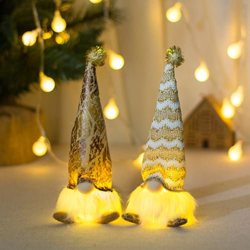 Hekasvm Weihnachtsdeko 2 Stück Weihnachten Wichtel Deko mit LED, Leuchtende Plüsch Figuren Weihnachtswichtel, Herbst Deko Wichtel Figuren, Weihnachtsdeko Amerikanisch für Küchen Tisch (A)