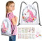 URAQT Turnbeutel Kindergarten, Einhorn Unicorn Turnbeutel Rucksack, Kids Turnbeutel, Sticker, Armbänder als Partygeschenk (A)