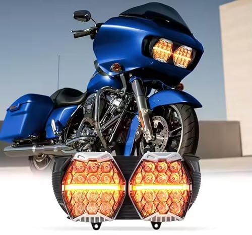 IDENUONA Honeycomb Dual LED Scheinwerfer für Harley Davidson Road Glide 2015-2023, Orange