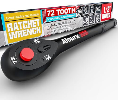 Aiourx 1/2-Zoll-Antriebsratsche, 72-Zahn-Ratschengriff, 27,9 cm Schnellspanner-Umschaltknarre, CR-V-Stahl, mechanische Wartung, Auto- und Motorrad-Reparatur