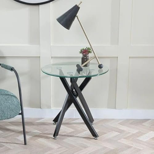 URBANDECO Ashley Glass Round Side Table with Black Metal Legs