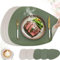 HELI MIAO 6er Set Tischset aus Leder-Imitat，Platzsets abwaschbar und wasserdicht，Platzdeckchen Lederoptik mit Untersetzer,Tischuntersetzer Doppelseitigen rutschfest(Oval,Grün+Hellgrau)