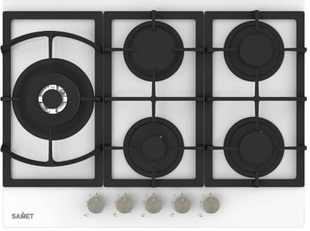 SAMET Piano Cottura a Gas in Vetro Bianco 5 fuochi 70 cm - Dafne70