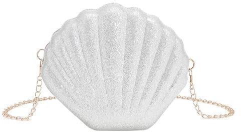 HuaMuDM Damen Muschel Tasche,Muschel Abendtasche,Pailletten Kettentasche Mädchen,Geburtstag Geschenk,Meerjungfrau Karneval Kostüm Accessoires