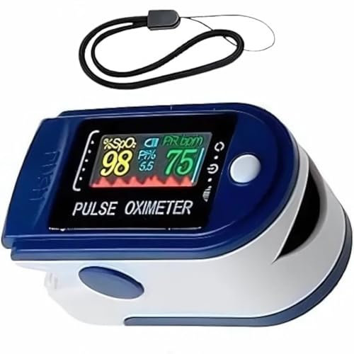 Pulsioxiometro de Dedo Profesional - Pulsometro Medidor de Oxigeno en Sangre Dedo (SpO₂) y de Frecuencia Cardiaca Pulse Oximeter de Lectura Instantanea, Pantalla Led, Blanco y Azul
