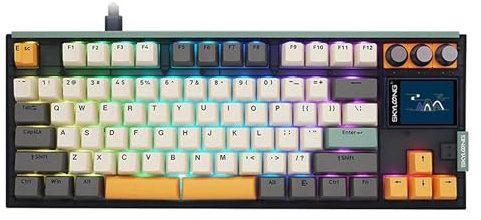 JQVDE Teclado mecánico inalámbrico GK87 Pro de 3 Modos, 8000 Hz, Intercambiable en Caliente, Pantalla RGB de 2 Pulgadas, Teclado for Juegos Personalizado de Baja latencia.(Rose Pink,Spartan)