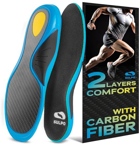 SULPO Carbon Sporteinlagen für Lauf- und Sportschuhe, Größe 47–48 | Geformte Fersenschale, Fußgewölbestütze und dämpfende Konstruktion für stabilen Halt und angenehmen Komfort