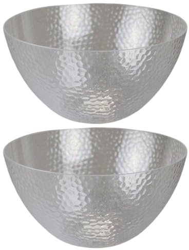 eMKay® Pack of 2 Small 1L Reusable Plastic Serving Bowls – Clear Hard Plastic Salad Bowls with Dimple Effect – Lightweight BPA-Free Snack & Mixing Bowls for Parties BBQs Picnics Indoor Outdoor Use