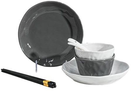 Nordic Wind Haushalt Einfache Keramik Hochtemperaturbeständig Praktisch Exquisites Geschirr Set von 8 für 2 Personen (runder Teller)