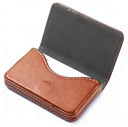 Visitenkartenetui PU Leder Business Card holder (Braun, 9.6*6.5*2cm*1) | Slim Visitenkarten Behälter Case für Damen Herren