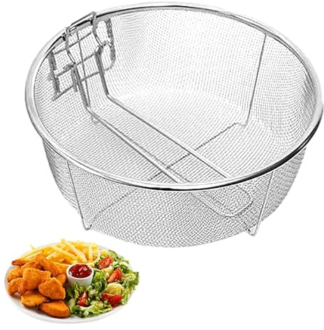 Cestas de freír, 23 cm Cestas de patatas fritas redondas para freidora de acero inoxidable, colador Skimmer para papas fritas, anillos de cebolla, pescado frito, alas y chuletas de pollo