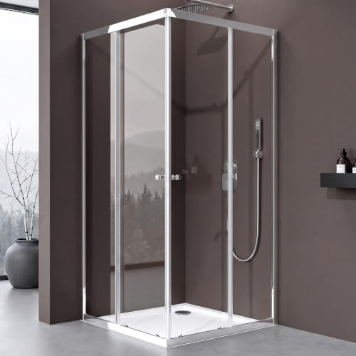 doporro Cabine de Douche en Angle 100x120cm Portes Coulissantes | Paroi de Douche Hauteur de 190cm, Verre de Sécurité Transparent, Montage Réversible, Ravenna16K-Plus