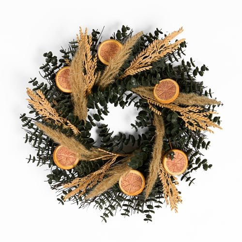 OHS Summer Wreaths for Front Door Dried Orange, 40cm/16 Inch Wreaths Outdoor All Year Home Accessories Lifelike Artificial Spring Autumn Wreaths for Front Door Wedding Party Home Wall Fireplace