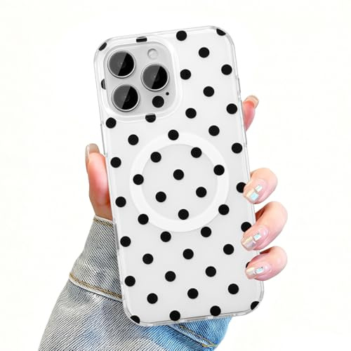 UEEBAI Polka Dot Case for iPhone 14 Pro Max with Magnetic, Black | Cute IMD, Aesthetics Pretty Pattern Cover, Compatible with Magsafe, Slim Protective Lightweight Case, for Women Girls Kid