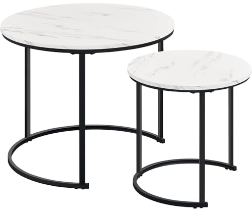 Yaheetech Couchtisch 2er Set Beistelltisch Runder Satztisch Sofatisch, Weiß | Moderner Wohnzimmertisch mit Metallgestell – vielseitiger Kleine Kaffeetisch für Wohnzimmer, Schlafzimmer & Büro