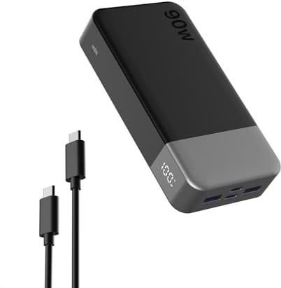 NOBIS 20000mAh 90W Power Bank Carga Rápida para Portátiles | Batería Externa con Fast Charging, 4 Puertos (2C+2A) y Pantalla LED para Laptops, Tablets, Teléfonos y Steam Deck