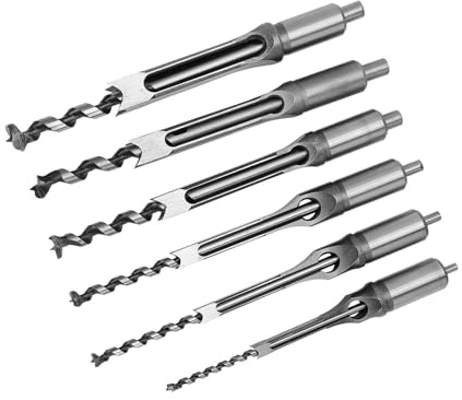 Aumotop High Hardness Steel 6Pcs Mortising Chisel Saw Drill Bit Kit, Construction Renovation Woodworking Tool, Suitable for Enthusiasts
