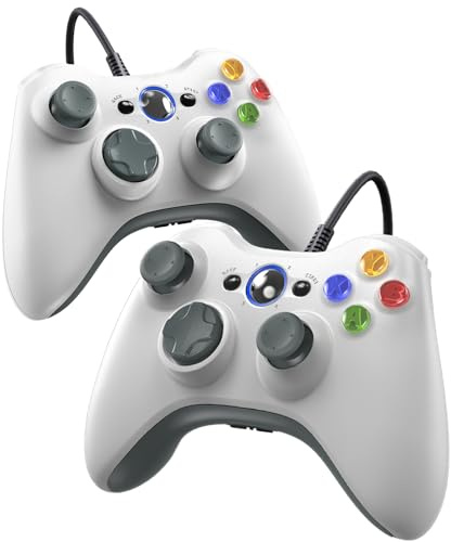 Gamrombo Controlador con cable para Xbox 360, paquete de 2, compatible con Xbox 360/360 S/360 E, con doble vibración, conector de auriculares de 2.5 mm