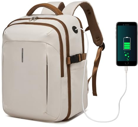 KONO Handgepäck Rucksack 40x30x20 Flugzeug Reiserucksack, Beige | 180° Öffnung wie ein Koffer, clevere Innenaufteilung, Laptopfach & Nass-Trocken-Trennung, 24L Volumen für einfaches Packen