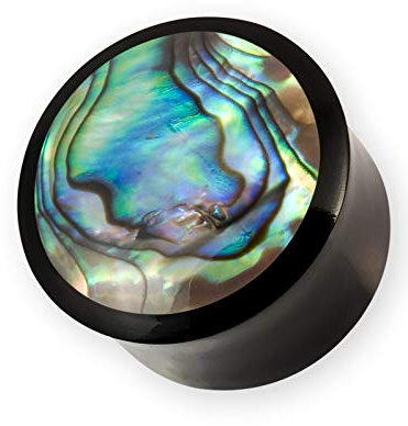 Fly Style Ohr Plug Horn Flesh Tunnel mit Inlay Paua Perlmutt Abalone Muschel | Double Flared, Grösse:10 mm