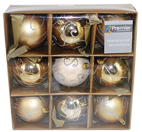 Christmas Tree Decoration 9 Pack 80mm Shatterproof Baubles - Gold