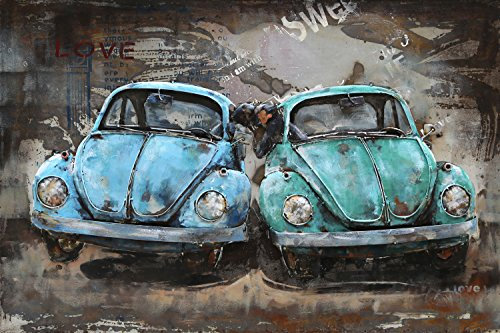 Vintage Line Handgefertigtes Metallbild 3D-Optik Wandbild Verschiedene Größen Kunst Bild (Metallbild Beetle (ca. 120x80 cm))