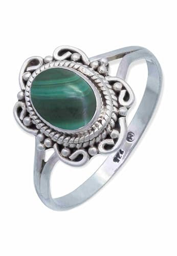 mantraroma Ring Silber Damen Malachit Edelstein grün ausgefallen verspielt
